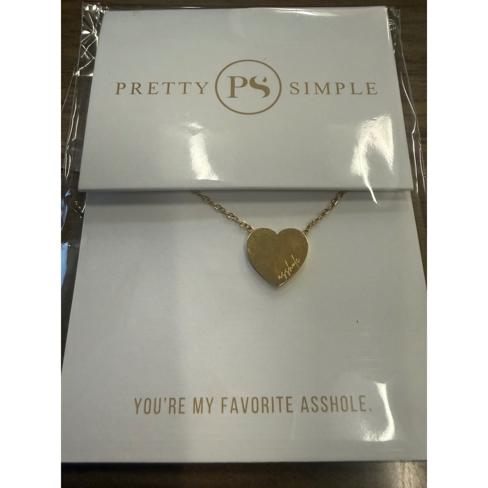 Pretty Simple You're My Favorite A**hole Gold Heart Necklace Stainless Steel NEW
